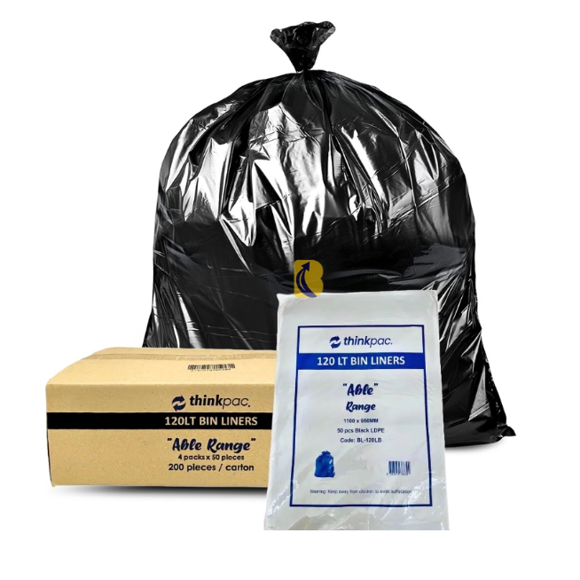 120L Black Heavy Duty Bin Bags - 250pcs