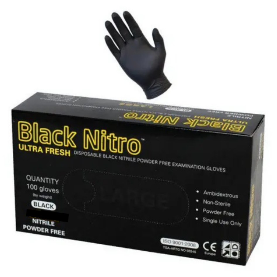 Medium Powder Free Nitrile Gloves - BLACK (M) - 100pcs